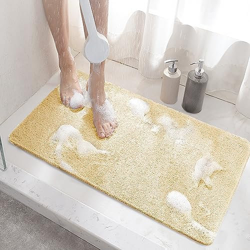 HITSLAM Duschmatte rutschfest, 60x40cm Badewannenmatte rutschfest mit Ablauf, Weiche PVC-Luffa Antirutschmatte Badewanne, Schnell Trocknende Badematte, Beige
