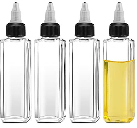4 flaconi da spremere, 100 ml, per olio, con tappi, contenitori in plastica per condimenti liquidi, trasparenti, a prova di perdite, per olio, salsa di soia, aceto (100 ml)