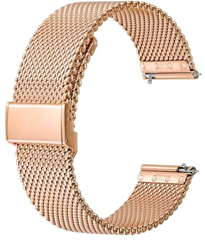 BISONSTRAP 316L Edelstahl Mesh Uhrenarmband für Damen und Herren, Gewebtes Metall Armband, Bandbreite 14mm 16mm 18mm 20mm 22mm