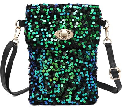 Ever Bloom kleine Damen Umhängetasche Party Handtasche mit Glitzer, Party Tasche Farbe:Schwarz Grün