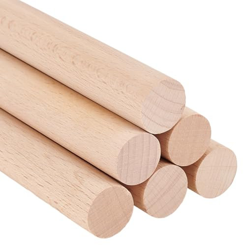 OLYCRAFT 6Pcs Dowel Rods Wood Sticks 45cm Long Unfinished Wooden Sticks 2.5cm Diameter Beech Wood Rod Blank Wooden Dowel Rods Dowel Rods Solid Hardwood Rod for DIY Crafts