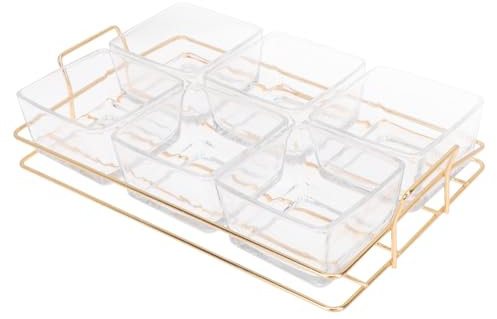 OUNONA Separate Fruit Bowl Serving Tray for Party Divided Glass Bowl Iron Frame for Nuts Serving Tray Dining Table