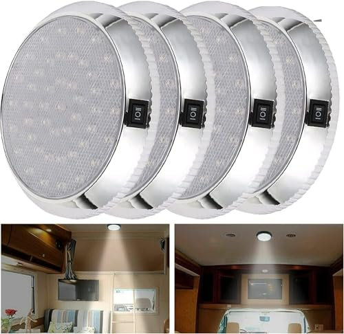 Etomvoop 4 luci da soffitto a 46 LED, da 12 V, per interni camper, roulotte, illuminazione interna con interruttore ON/OFF, luci spot per interni per camper, veicoli, rimorchi, barche
