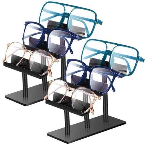 Sintuff Brillenständer mit 3 Ebenen, Acryl, Schwarz, 2 Stück | Brillen-Organizer für Geschäft und Zuhause, gestuftes Design für mehrere Paare, stabile Konstruktion