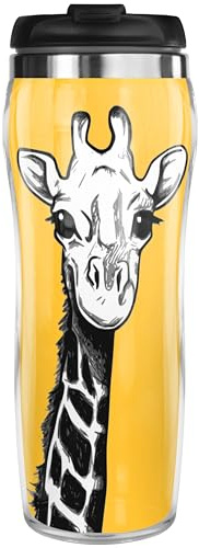 Pixly® Giraffe Art Thermal Travel Mug Coffee Tea Flask, 400ml/14oz Capacity, Fun Funny Joke Gift for Him/Her