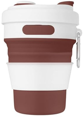Teogneot Silikon-Faltbecher, faltbarer Kaffeebecher, Reise-Campingbecher, mit versiegeltem Deckel, 550ml(Kaffeefarbe)