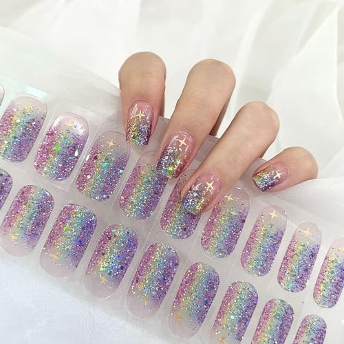 Ceboic UV Gel Nagelfolie, 22 Stück Halbgehärtete UV Gel Strips Selbstklebend Gel Nail Stickers, Französisch Gel Nagellack Streifen Langanhaltende Nagel Wraps für Füße und Hände (Bunter Stern)