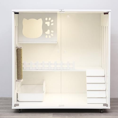 Katzenkäfig Balkon, Katzenvilla aus Holz, Katzengehege für Drinnen und Draußen mit Rädern, Geschlossene Katzenhäuser mit Mehreren Funktionen für die Innenbelüftung (Color : B)