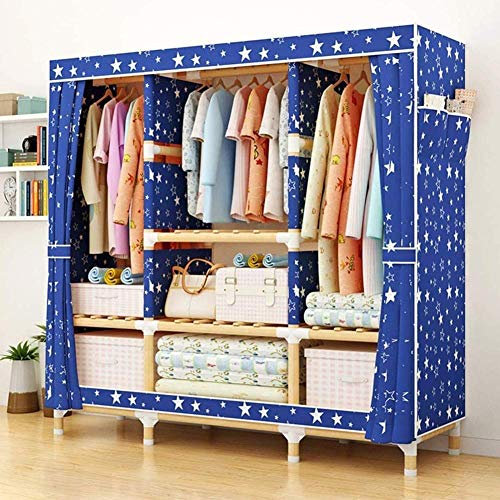 LAMEDOAT Tragbarer Kleiderschrank, Stoff-Stehgarderobe, 20 mm Dicker Holzstab mit Hängeregal und 6 Regalen, schnell, faltbar, zum Aufbewahren von Kleidung, Schuhen,D