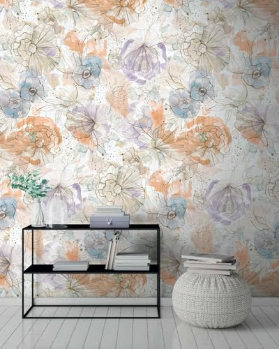 livingwalls Papier peint panoramique floral – Beige – XXL 1,59 x 2,80 m | Motif floral en mur d'accent – Papier peint intissé mat, sans raccord et déposable – Pour salon et chambre