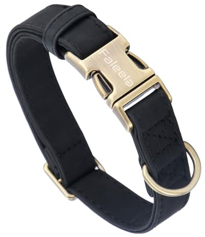 Faleela Hundehalsband aus Leder, langlebig, strapazierfähig, mit Schnellverschluss-Metallschnalle, verstellbar für große, mittelgroße und kleine Hunde (Schwarz, M)