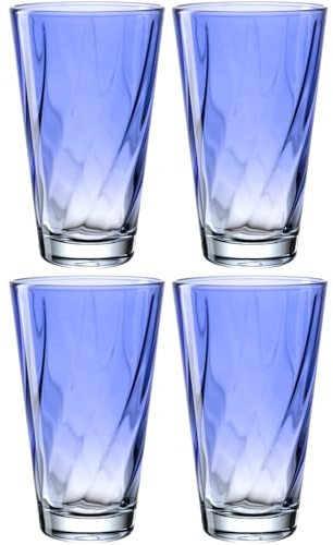 LEONARDO HOME Twist 046971 Lot de 4 verres à boire - Passe au lave-vaisselle - De qualité supérieure et moderne - Ergonomiques - Convient au quotidien et à l'eau incurvée - Bleu - 300 ml