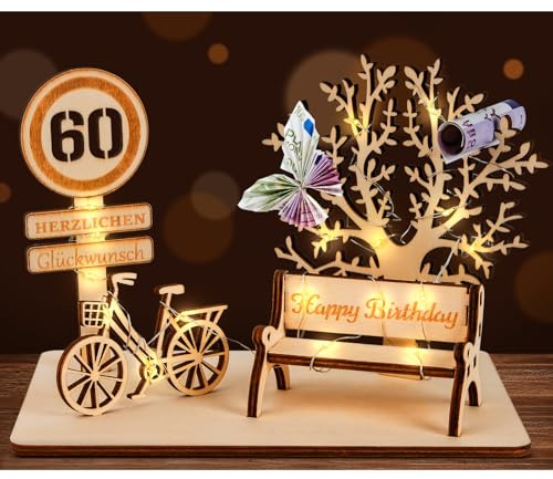 I LOVE MOM Geldgeschenk Geburtstag Holz, Fahrrad Geschenk, DIY Holz Schild Gästebuch Dreidimensionale Bäume Sitzbank Deko Zahlen für Geschenke, Hochzeiten, Partys, Geburtstage, Jubiläum (GYY-60)