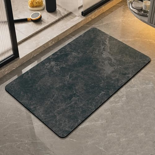JOSVRAC Black Stone Quick Dry bath mat 40x60cm thin black marble floor mat absorbent bathroom mat with quick water Non-slip absorption and rubber backing, Living Room door mat (15.7x23.6inch)