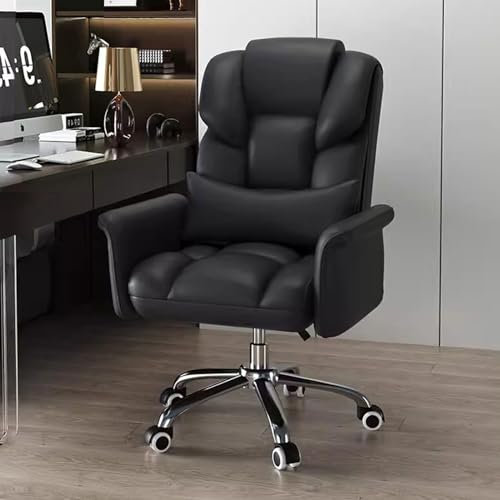 Gaming-Stuhl, Liegestuhl, ergonomischer Büro-Schreibtischstuhl mit Holzkissen, Leder gepolstert mit Rollen, Sessel, hohe Rückenlehne, Boss Chair (Farbe: Schwarz, Größe: ohne)