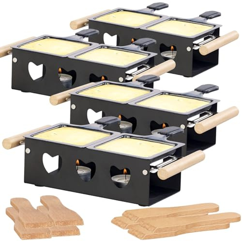Rosenstein & Söhne Raclette ohne Strom: 4er-Set Teelicht-Raclette für 2 Personen, mit Schabern und Teelichtern (Faltbares, Duo, Grill)