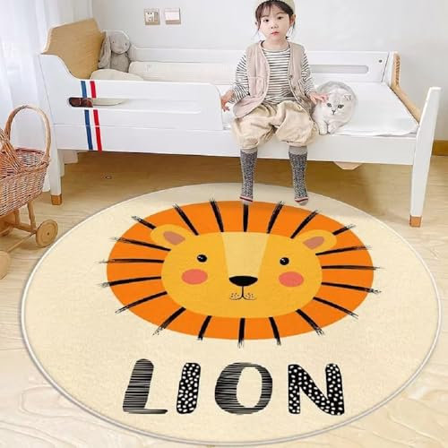 YATOLA Teppiche Kinderteppiche Flauschige Runden Groß Schutzmatten Waschbare Matten Playmat Cream Rug Kindermatte fürs Babyzimmer Kleinkinderzimmer Wohnzimmer Tier Elefant Tiger (Creme, Ø120cm)