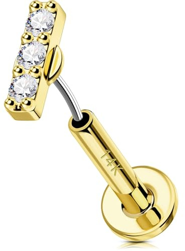 OUFER Body Piercing Labret Piercing Jewellry 14K Gold Helix Earring 16G Lip Stud Threadless Labret Piercing Push In Conch Tragus Earrings