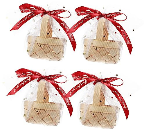 TINEASUR 4stücke Mini Geflochtene Körbe Mit Griff Für Blumenaufbewahrung Als Schreibtisch-aufbewahrungskorb Heimwerkerbedarf Für Geschenke Und Hochzeitsdekoration