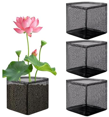 EBaokuup 4 Pcs Aquatic Pond Planting Bags-7 Reusable Mesh Water Garden Pond Plant Pot-Breathable Black Square Lily Plant Pots for Pond Bog Plant Garden Terrestrial Plant
