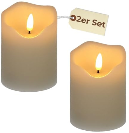 GarPet 2er Set LED Echtwachskerze mit Timer Led Kerzen flackernde Flamme Echtwachs Led Kerzen mit Timerfunktion Elektrische Kerzen 7,5 x 10 cm