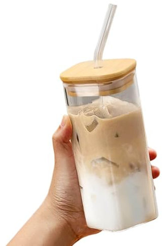 Heat Straw Glass Cup 400ML Cold Drink Cup Juice Cup With Lid Milk Cup Glass Texture Suitable For Beverage Use Coffee Cup Women Coffee Mug (B, One Size)