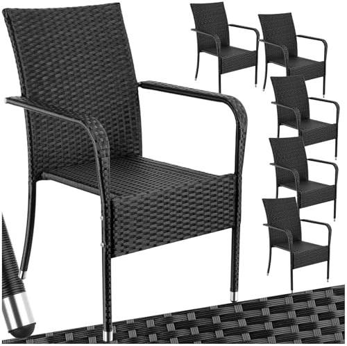 tectake® Lot de 6 Chaise de Jardin Fauteuil Salon avec Accoudoirs pour Salon de Jardin Exterieur Acier laqué & polyrotin, Mobilier de Jardin Chaise rotin Amenagement Balcon Terrasse Jardin Veranda