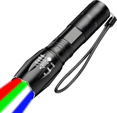 HYVCZP 4-Color (Red, Blue, Green, White) USB Rechargeable LED Flashlight, Waterproof and Zoomabili Mini Flashlight, 4-Modes of Photography Filling Light Suitable for Camping and Photography