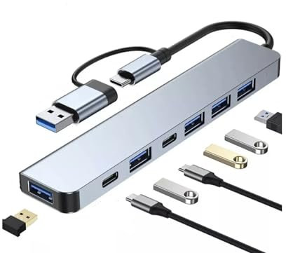 ECO INFINITY X USB C Hub, Aluminum 7 in 1 USB Extender, USB Splitter with 1 x USB 3.0, 4 x USB 2.0 and 2 x USB C Ports for MacBook Pro Air and Other PC/Laptop/Tablet Devices