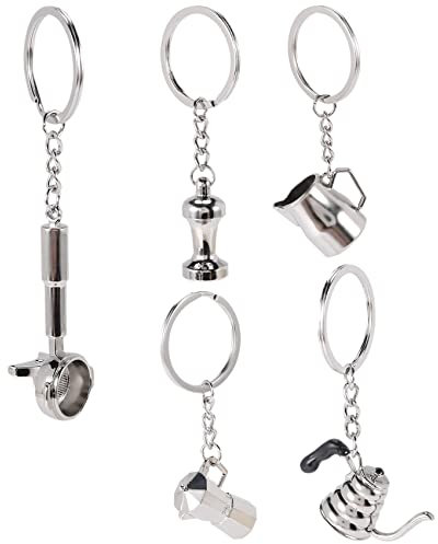 melairo 5PCS Coffee Tamper Keychain Espresso Portafilter Moka Pitcher Keyring Portable Coffee Accessories Gift