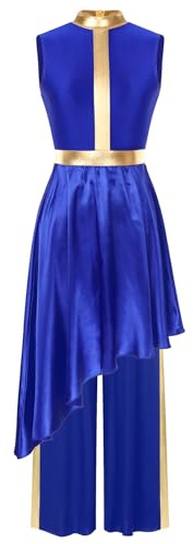 Runhomal Damen Metallic Lobpreis Tanz Kleid Asymmetrische Satin Rock Tanzkleider Ballettkleid Liturgische Lyrische Anbetung Kostüm Königsblau M