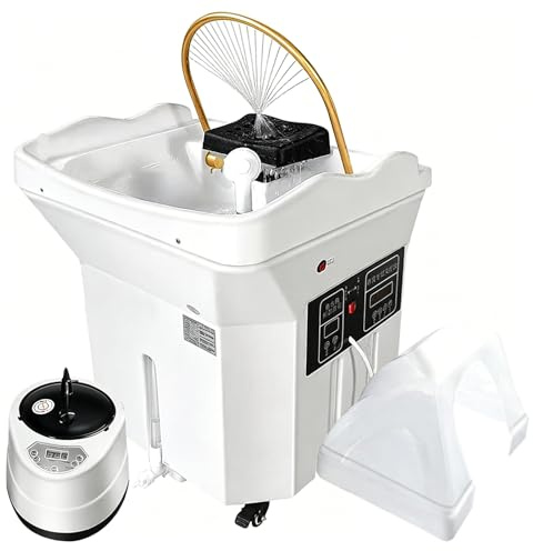 Équipement de spa pour la tête, Bol à shampoing pour salon de coiffure avec réservoir de stockage d'eau de 60 L, circulation d'eau à double contrôle, pour salons et spas, 4 roues universelles