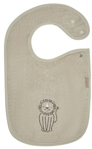 Sterntaler Lätzchen Löwe Leo – Saugfähige Baumwolle mit süßer Stickerei – Wasserundurchlässiges Futter & Druckknopfverschluss auf der Schulter - Geschenk, ab Geburt, steingrau