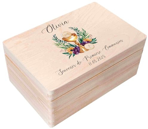 Creative Deco Personnalisé Première Communion Cadeau Boite | Boîte à Souvenirs en Bois pour Garçon et Fille | Personnalisés - Calice | Personnalisable Idée Coffret Décorations