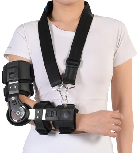 Vexorium Férula De Codo Postoperatoria Ajustable con Bisagra Soporte De Brazo Ligero con Correa para Hombro Forro Extraíble para Rehabilitación Después De Cirugía,Right