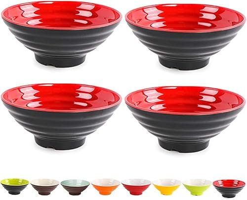 Tazones de Sopa de Fideos Ramen japoneses de 1600 ml (56 onzas) de plástico Duro tamaño A5, Juego de 4 tazones para Ramen, Fideos asiáticos, pho, Udon, tailandeses, Cereales.