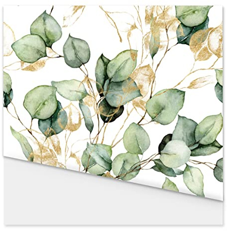 FUNLIFE Papier Peint Décoratif Autocollant - Papier Peint Floral pour Chambre Adulte - Fougères Aquarelles Dorées 40X250CM