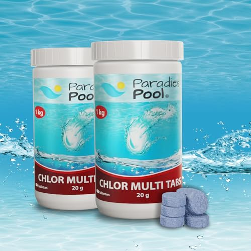 Paradies Pool 2 kg Chlor Multitabs 20g 5in1 Desinfektion Chlortabletten für Pool, langsam löslich, Qualität aus Europa