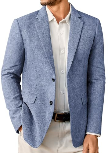 Vssjavun Mens Suit Jackets Casual Blazer Two Button Lightweight Business Sports Coats Seablue L