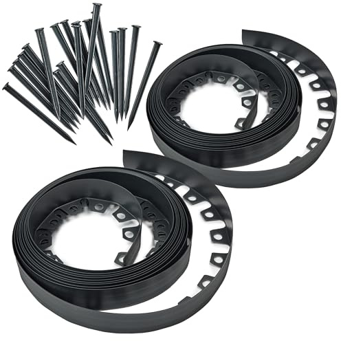 Garronda Bordure de Jardin en Plastique Flexible 20 m, Hauteur 6 cm GD-0158 | Bordurette Extérieur de Gazon, Kit avec 40 Piquets, Anti-Intempéries pour Délimitation Pelouse Massifs Potager Allée Parterre