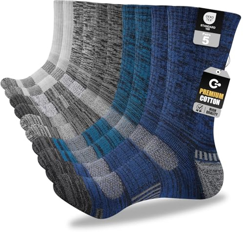 Cirorld Mens Sports Socks, 5 Pairs Breathable Thick Cushioned Crew Socks for Running, Hiking, Cycling & Outdoor Activities – Comfortable Cotton Work Socks