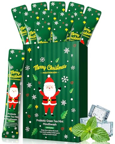 Colutorio Mini, Enjuague Bucal Sin Alcohol Portátil, Enguaje Bucal Navidad Regalos, Refrescar Aliento, Empaquetado Individualmente para Christmas Viajes, Citas (20×10ml, Té Verde con Menta)