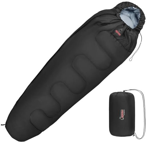 ALPIDEX Schlafsack Mumienschlafsack 4 Jahreszeiten 225 x 80 cm Duo Therm -17° C 400 GSM Kleines Packmaß Ultraleicht Reise Camping Trekking Outdoor Sleeping Bag Warm, Schwarz, Reißverschluss:rechts