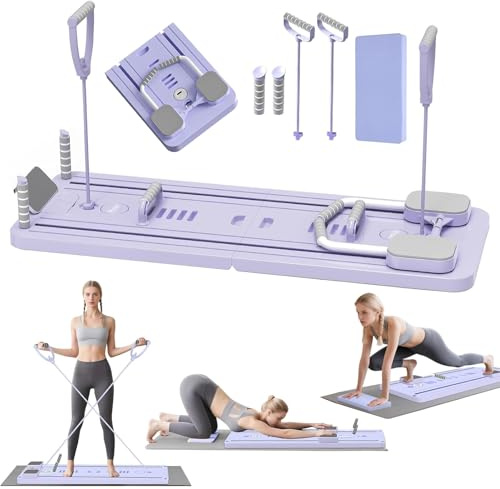 Hengrongshen Pilates Board für Zuhause, 5 En 1 Faltbar Mini Pilates Reformer Board mit Timer für Core, Taille, Bein, Arm und Rückentraining, 2025 Upgrade Reformer Pilates Maschine