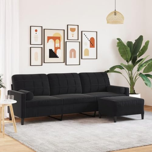 Emmtore Sofa, Couch mit Fußhocker Armlehnen Metallgestell, Polstersofa für Wohnzimmer, Loungesofa Sitzmöbel,Schwarz,210 cm