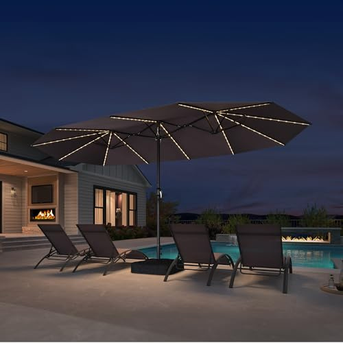 PURPLE LEAF Sonnenschirm 455 x 270 cm mit LED Aluminiumgestell, Grau