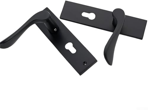Oniissy Manija de puerta negra con cerradura y juego de llaves, manija de palanca con acabado negro mate para puertas interiores y exteriores de madera, incluye cerradura de mortaja y herrajes