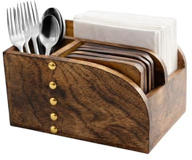 Divit Coasters Set di 6 sottobicchieri fatti a mano in legno, ecologici, assorbenti, con effetto anticato
