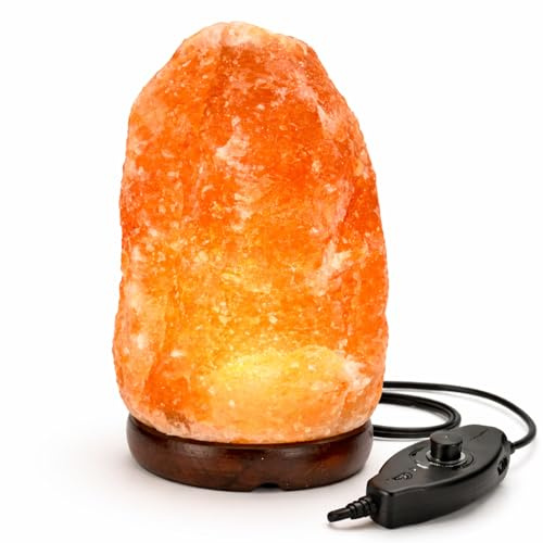 Himalayan Salt Lamp 2–3 kg with UK Plug Dimmer Switch – Natural Pink Himalayan Crystal Rock Lamp with Wooden Base – Relaxing Warm Ambient Night Light for Bedroom, Living Room, Meditation & Home Decor