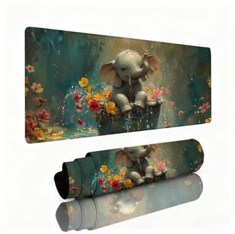 Alfombrilla Ratón Elefante Alfombrilla Escritorio 600x300x3mm Crisantemo Mouse Pad con Base de Goma Antideslizante, Mejora la Precisión y la Velocidad, Sujeción Estable en Superficies, Regalos 0B-307